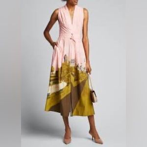Lela Rose - New York City Printed Poplin Belted V-Neck Dress